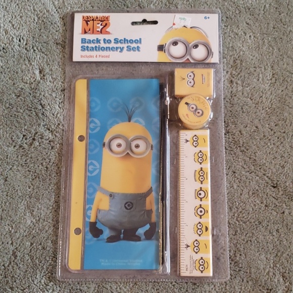 Despicable ME2 Back to School 4 Pcs Stationary Set Eraser Scale Sharpener Pouch